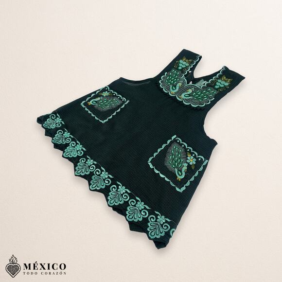 Green Mexican Embroidered Apron – Standard Kitchen Apron Floral Embroidery - Picture 5 of 9